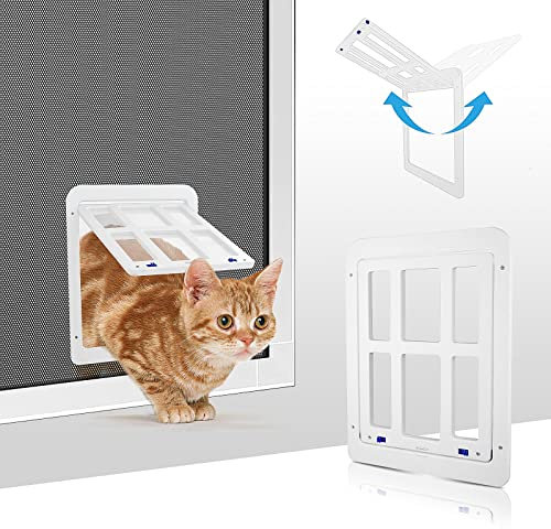 NAMSAN Katzenklappe Fliegengitter Automatischen Verschluss Hundeklappe Fliegengitter Balkontür mit Katzenklappe Haustierklappe—Weiß
