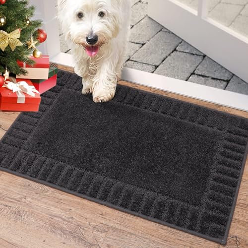 BEQHAUSE Door Mat for Indoor & Outdoor,Dirt Trapper Barrier Mat Super Absorbent Machine Washable Front Doormats Rug with Non-Slip TPR Backing (Dark Grey, 50x80cm)