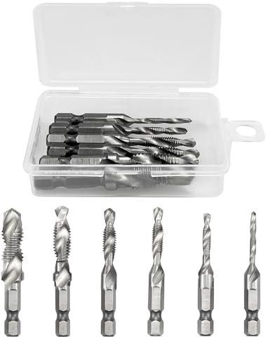 6Pcs HSS Tap Drill Bit Set, Hex Shank Combination, Combination Drill & Taps Bit Set, Hex Shank Tapping Drill Bit Set, Drilling Tapping Burr Bit Set, Thread Screw Tapping Tool Taps Set M3-M10 (Silver)