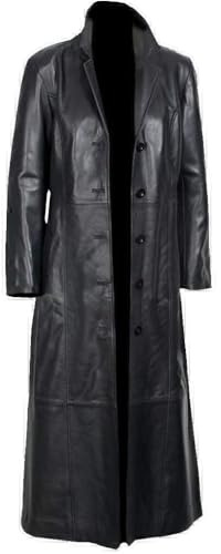 Women’s Long Coat, Real Sheepskin Leather Trench Coat, Black stylish parka, Duster overcoat. (UK, Alpha, M, Regular, Regular, BLACK-AE-858)