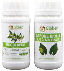 GLOBER Olio di Neem + Sapone molle liquido - Protegge Piante Orto e Giardino - Rimedio Naturale ed Ecologico contro Insetti - (2 x 250 ml)