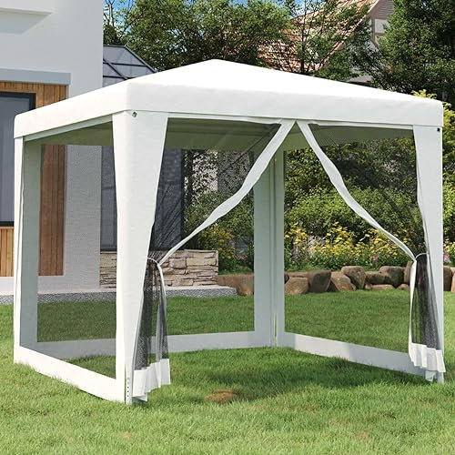 Gecheer Tendone per Feste con 4 Pareti in Rete 2,5x2,5 m Bianco,Gazebo da Esterno,Parasole,Gazebo Pergola con Telo,Padiglione da Giardino,Tenda per Feste,Gazebo per Barbecue,A48521
