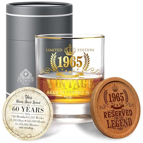 CROWNLY CRYSTAL® 1965 Regalo 60 Anni Uomo Regalo Uomo Compleanno Bicchieri Personalizzati Bicchieri Whisky Bicchieri Da Rum Regali Per Lui Regalo Anniversario Per Lui Regali Originali Idee Regalo