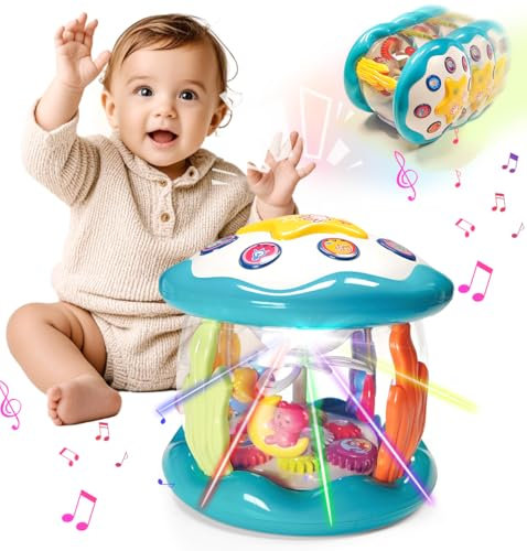 Musikalische Kindertrommeln Babyspielzeug Rotierendes Baby-Musik-Lichtspielzeug für Kleinkinder 12-18 Lernen Krabbeln Bauchzeit Spielzeug für 3 6 8 9 10 12 18 Monate Jungen Mädchen Kleinkind Geschenke