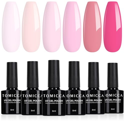 TOMICCA Gel Nail Polish Set, 6 Colors Baby Pink Pale Pink Light Pink Rose Red Gel Varnish, Soak Off UV/LED Long Lasting UV Varnish for DIY Home Salon Manicure Nail Art