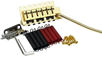Guyker Guitar Tremolo Bridge with Brass Roller Saddle String Space 10.5mm & Brass Block & Spring and Claw, Pop-In Vibrato Bar, Complete Install Kit for Start ST Electric Guitar(GG-1001, Gold)