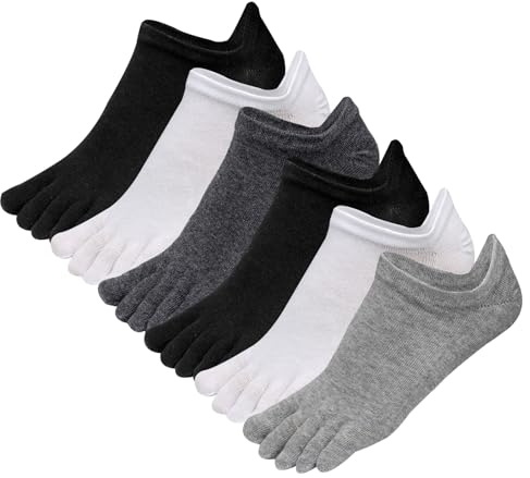 Soleeya 6 Pares Calcetines Dedos Tobilleros Hombre de Algodón Talla 39-45, Invisibles Calcetines de Deporte de Corte Bajo para Running Ciclismo