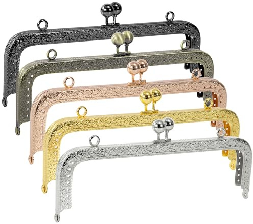 Yesaler Telaio in Metallo Borsa Telaio Portamonete Quadrato in Metallo Goffrato Borsa 20cm per Borse Artigianali Portamonete Fai da Te Borsa Donna 5 Pezzi