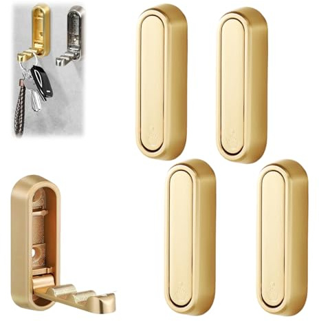 Arsey Folding Wall Hooks, Zinc Alloy Foldable Coat Hooks Wall Mounted with Magnetic Closure, Heavy Duty Flip Down Hook for Hanging Bag, Coat, Umbrella,Towel, Key, Round, Gold