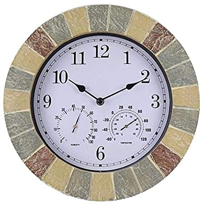 GSZCCZS Horloge Murale extérieure Témoin des horloges de Jardin à l'épreuve des intempéries Ornements d'extérieur Timing extérieur avec température et Compteur d'humidité