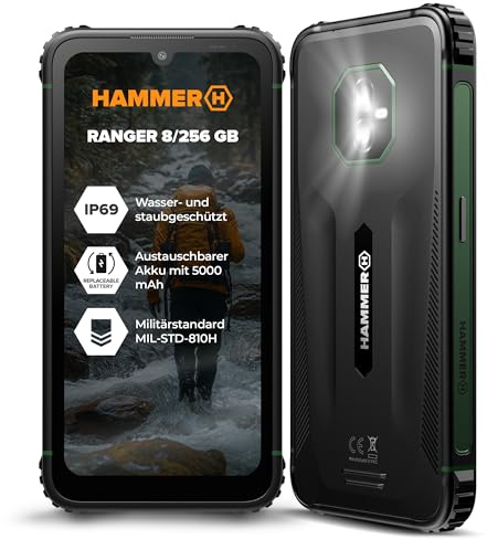 Hammer H Ranger Outdoor Cellulare, Smartphone, 4G LTE, 8/256 GB, 5000 mAh, Display da 6 pollici, Ultrawide da 50 MP, IP69, Gorilla Glass 5, NFC, Biometria, Jack da 3,5 mm, Dual SIM, eSIM