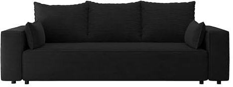 4ALL HOME Sofa mit Schlaffunktion Veno 242x95 cm - Couch - Sofa mit Bettkasten - 3 Sitzer - Schlafsofa - Schlafsofa mit Bettkasten - Cord - Wohnzimmer (Poso 135 Schwarz)