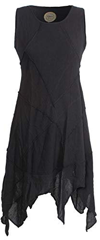 Vishes - Alternative Bekleidung - Armloses Einfarbiges Patchwork Zipfelkleid aus handgewebter Baumwolle schwarz 46-48