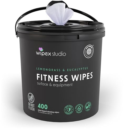 Wipex Toallitas limpiadoras de esterilla de yoga, verificadas por EWG, 400 unidades de limoncillo, eucalipto y vinagre a base de plantas, para equipos de gimnasio y fitness y limpieza de gimnasio
