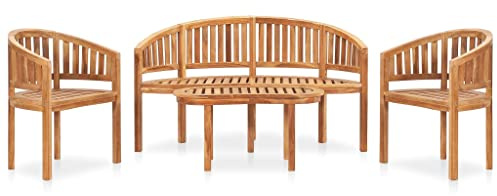 vidaXL Loungegrupp för trädgården 4 delar bananformad massivt teakträ