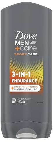 Dove Men+Care Sport Care Endurance 3-in-1 Hair, Body and Face Wash Body Cleanser shower gel with 24 hour nourishing MicroMoisture technology for invigorated and re-energised skin 400 ml