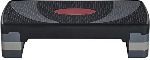 Yaheetech Exercise Stepper Aerobic Step Platform 3 Levels Gym Step Height Adjustable Fitness Step Board for Home/Gym Workout Equipment, Gray/Rose Red