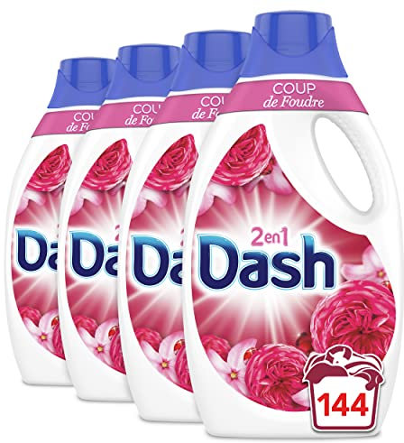 Dash 2 in 1 Detersivo liquido, 144 lavaggi (1,8 x 4), Colpo Di Fulmini, Freschezza Eccezionale, Pulizia Profonda, Prodotto in Francia