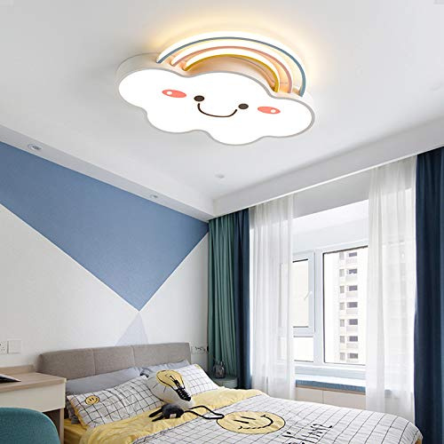 Azul acrílico arco iris nube rublo claro dibujos animados azul grande LED Lámpara de montaje en techo Moderna personalidad creativa sonrisa cara de cara luz de techo for niños dormitorio niñas sala es