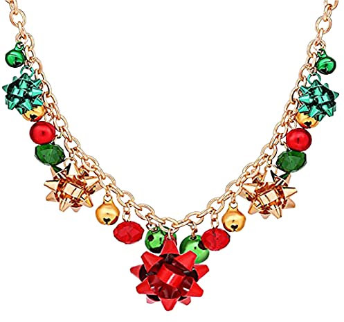 KAREN66 Kette Damen Modeschmuck Damen Weihnachtskette Blumen Bunte Glöckchen Halskette Bunte Kette Ohrringe Weihnachtsschmuck Frauen Modeschmuck (Gold, One Size)