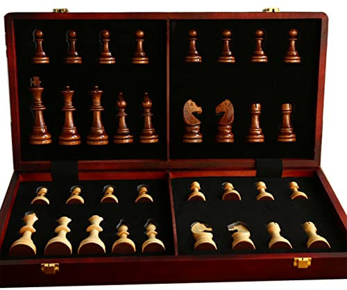 20 Extra Large Solid Walnut Wooden Chess Set with 2 Extra Queen Pieces - King Height 4.25''