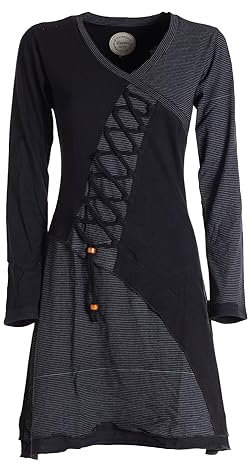 Vishes - Alternative Bekleidung - Asymmetrisches Langarm Damen Baumwoll-Keid Shirt-Kleid schwarz 44-46