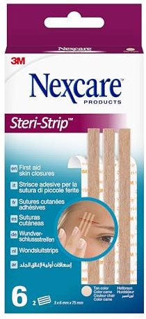 Cerotti per suture cutanee Nexcare Steri-Strip, color pelle, 6 mm x 75 mm, 6/confezione