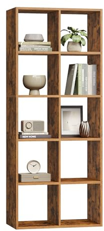 VASAGLE Custos Kollektion - Bücherregal, Würfelregal, Standregal, offene Fächer, Wohnzimmer, Homeoffice, Schlafzimmer, Regal mit 5 Ebenen, 30 x 65,5 x 161,5 cm, vintagebraun LBC168K01