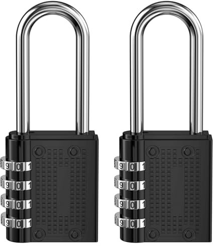 Newpop Lot de 2 cadenas à combinaison à 4 chiffres, armoire de gym, cadenas avec code, à code réinitialisé, cadenas pour classeurs (noir)