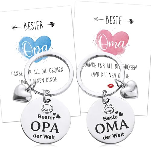 BOOMTOP Geschenke Oma und Opa Schlüsselanhänger mit Gravur Großeltern Geschenke Weihnachten Beste Oma der Welt Schlüsselanhänger Danke Geschenk Bester Opa der Welt mit Karte für Muttertag Vatertag