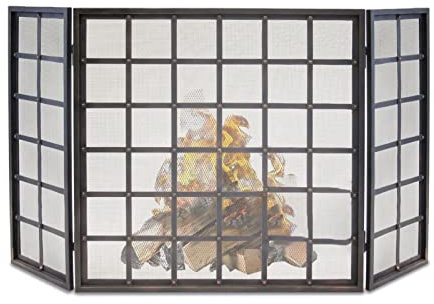 EPOTRDCV Fire Guard 52x31in Schermo per Camino in Rete d'Acciaio Semplice a 3 Pannelli, griglia di Protezione dalle scintille per Soggiorno, Arredamento per la