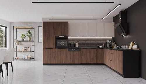 Winkelküche Monza + Arona 350x290 cm Küchenzeile Eckküche Küche Nußbaum Kaschmir