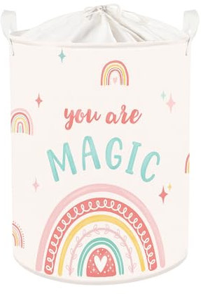 HUUMONSS Boho Regenbogen Kinder Wäschekorb Faltbar für Mädchen Groß Rosa Kleidung Spielzeug Aufbewahrungskorb für Kinderzimmer Bad, Wolke, 63L