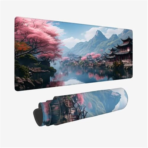 Gaming Mouse Pad Lake Mouse Mat,Waterproof Mouse Pad Pavilion Desk Mat Large 500x250x3mm,Desk Pad with Stitched Edges,Anti-Slip Base,Improve Precision and Speed,Desk Accessories for Gamers Q1-800