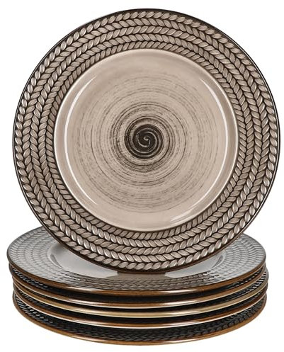 MÄSER Prospero Lot de 6 assiettes à gâteau I Assiettes à petit-déjeuner en porcelaine marron avec relief pour 6 personnes I Petites assiettes pour salade, dessert, amuse-bouches, etc.