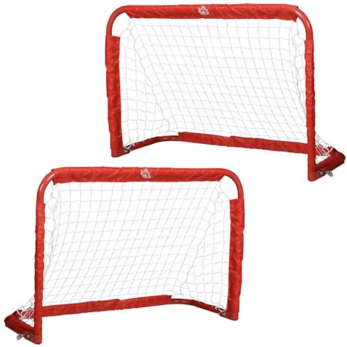 HOMCOM Fußballtor 2er Set Klappbar Fussballtore mit Metallrahmen für Kinder und Erwachsene, Garten, 90 x 36 x 60 cm, Rot