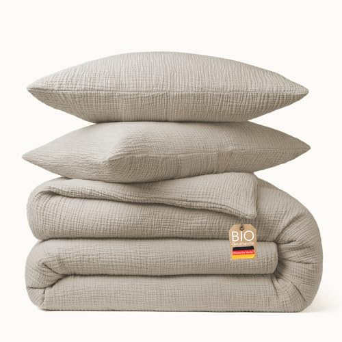 blanketino Bio Musselin Bettwäsche Set (Taupe/Beige, 135x200 cm)