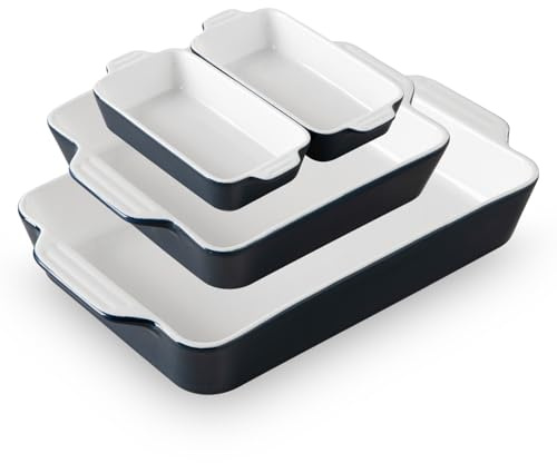 Sweejar Home Keramik-Backformen-Set, Auflaufformen für Ofen, rechteckige Auflaufform mit Griffen, Lasagne-Pfannen tief zum Kochen, Gratin, Braten, Bankett und den täglichen Gebrauch (Marineblau), 4