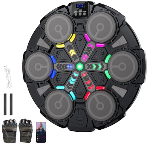 Uezeth Machine de Boxe Musicale Bluetooth Intelligente, Cible de Boxe Intelligente Murale, Chargement USB, équipement d'entraînement de Boxe, Cadeaux pour Enfants, Adultes (Noir-B)
