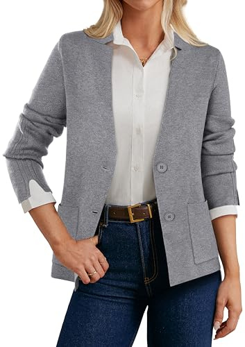 GRACE KARIN Sweater Blazer for Women Business Casual Knit Suit Jackets Long Sleeve Spring Cardigan Work Blazers Grey L