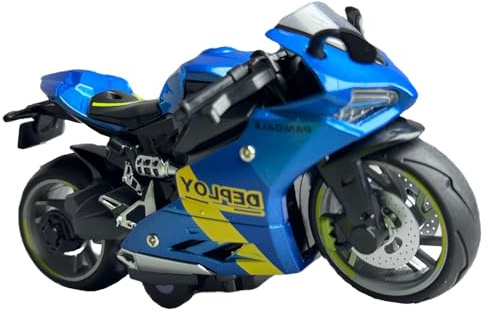 Motorrad mit Aufziehmechanismus aus Metalllegierung, realistisches Spielzeugmodell-Display-Geschenkset in transparenter Box, geeignet für Geburtstage und besondere Anlässe (blau)
