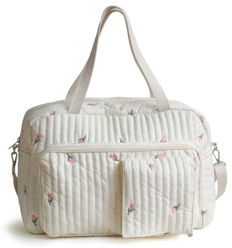 CAKEEYUM Bolsa de pañales acolchada, diseño de tulipanes, de mano, maternidad, lindo bolso de mano para pañales, portátil, para mamá, viaje, hospital