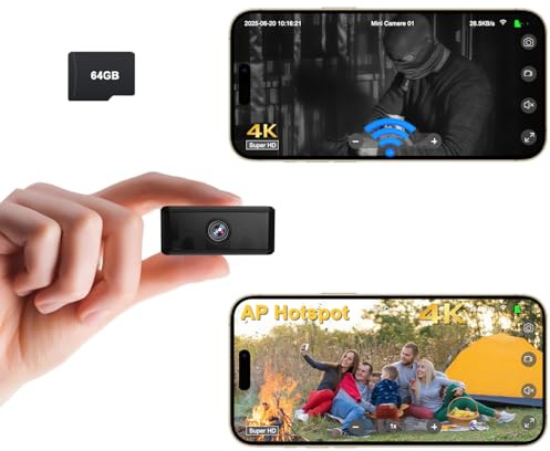UCOCARE Mini Camara Espia,WiFi/Ap Hotspot/Sin WiFi Disponible, Mini Camara Vigilancia Interior/Exterior con Tarjeta TF de 64GB, Vision Nocturna/Detección de Movimiento,Soporte Magnétic