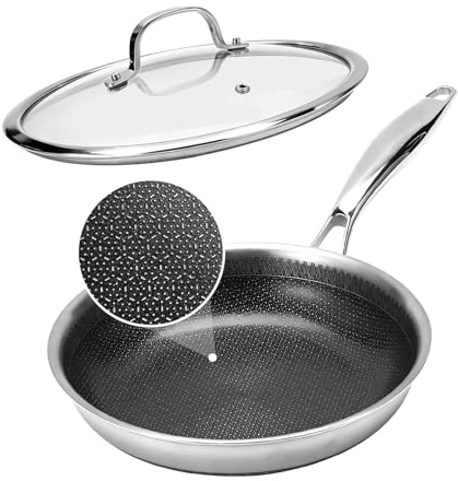Legacy Culinaryware 10 Inch Tri-Ply Stainless Steel Hybrid Frying Pan with Lid - Ceramic Nonstick Skillet, Induction & Oven Safe 600°F, PFAS/PFOA Free Professional Clad Cookware