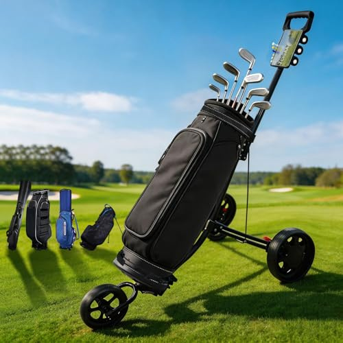 CIGAA Golf Trolley 3 Wheel: Golf Trolleys Foldable Lightweight Aluminium with Non-Slip Handle, Foot Brake & Scoreboard Holder for Golf Bag, Quick Collapsible Compact Design for All Course Use