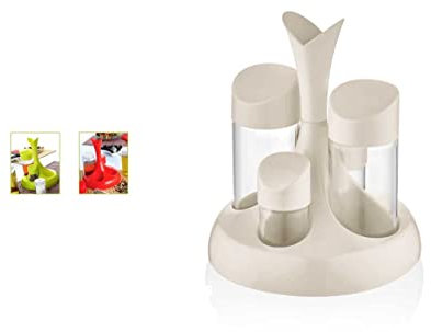 Set menage olio aceto sale e pepe supporto in plastica e contenitori in vetro colori assortiti