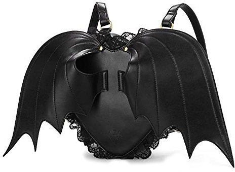 Neevas Fashion Girl Gothic Schwarze Fledermaus Herz Flügel Goth Punk Spitze Lolita Flügel Tasche Rucksack