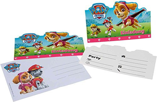 Lot de 12 cartes d'invitation PAW Patrol - Rose - Pour fête d'anniversaire ou fête à thème - Avec 6 invitations et 6 enveloppes - Pour enfants - Anniversaire - Invitations - Thème chien Nickelodeon