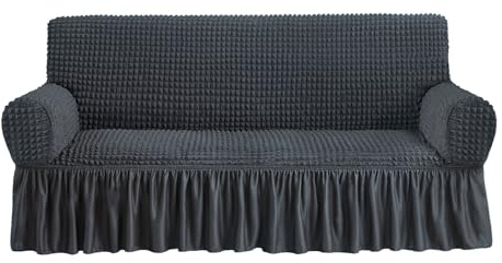 NICEEC Sofa Slipcovers Dark Grey Couch Covers Washable Stretch Fitted Sofa Cover for 3 Cushion Couch Universal 3 Seat slipcover Durable Furniture Protector with Skirt Country Style