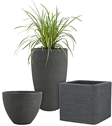 Pflanzwerk® Pflanzkübel Kunststoff Pipe Groove Anthrazit 42cm / Ø 40cm Blumentopf *Frostbeständige Blumenkübel* *100% ÖKOLOGISCH* *2 Jahre GARANTIE* *Premium Pflanzenkübel Qualität*